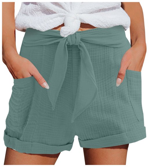 DHFJKG Women Summer Cotton Shorts Lightweight High Waisted Casual Elastic Waist Beach Shorts With Pockets Loose Fit Versatile Bottoms