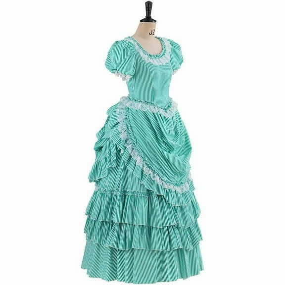 Victorian Style Striped Bustle Gown Women's Vintage Ball Dress Southern Belle Walking Outfit