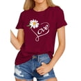 thumbnail image 3 of Xuanfei Women Love Letter Daisy Graphic Print Crew Neck Short Sleeve T-Shirt, 3 of 7
