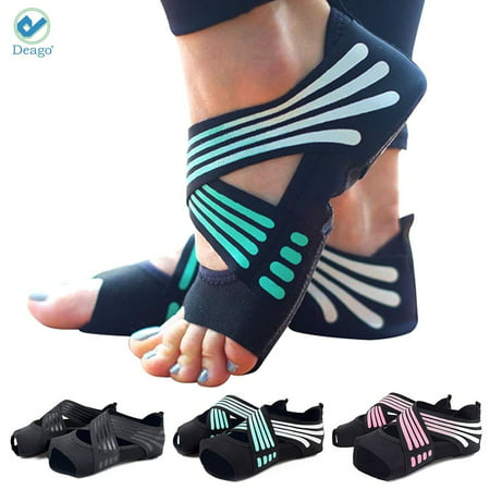 Deago Yoga Socks for Women with Grip & Non Slip Toeless Socks for Pilates Barre Ballet Bikram Workout, US Size 5-9
