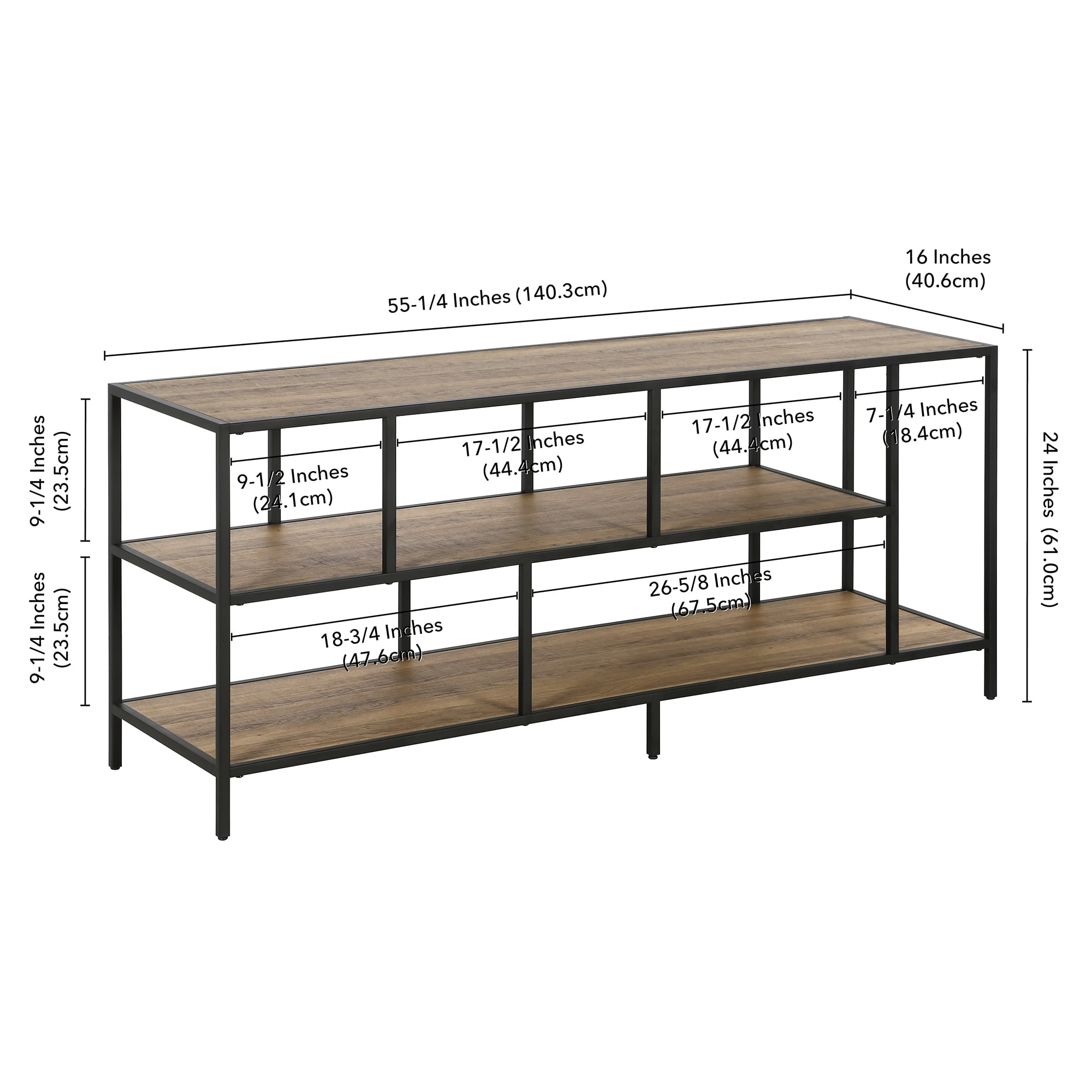 Evelyn&Zoe Winthrop Rectangular TV Stand with Metal Shelves for TV's up to 60", Blackened Bronze/Rustic Oak