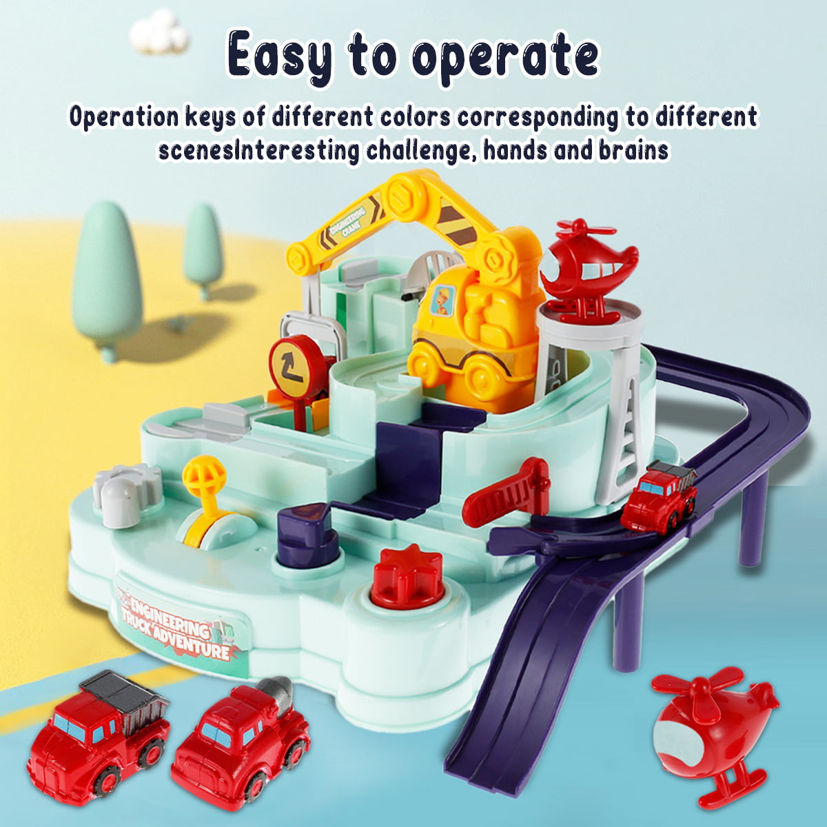 Retrok Race Track Car Adventure Toys with 2 Cartoon Vehicles Puzzle Adventure  Car Track Toy Interactive Racing Kids Toy Preschool Educational Car Track  Playset for Toddlers 3 4 5 6 7 8 Year Old 
