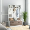 thumbnail image 2 of Giantex Hall Tree w/Bench, Coat Rack w/Shoe Cabinet, Space Saving Design, White, 2 of 7
