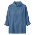 thumbnail image 5 of Womens Cowl Neck Cotton Linen Tops Fall Long Sleeve Casual Trendy Lightweight Loose Fit Blouse Blue XL, 5 of 8