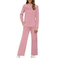 thumbnail image 4 of FRSASU Lounge Sets for Womens 2 Piece Outfits Crewneck Long Sleeve Tops Wide Leg Pants Casual Travel Sweatsuit Pink, 4 of 9