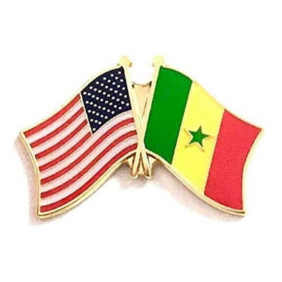 Pack of 50 Senegal & US Crossed Double Flag Lapel Pins, Senegalese & American Friendship Pin Badge