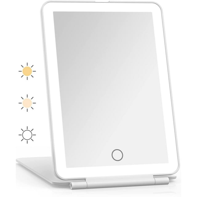 Folding Travel Lighted Makeup Mirror with 3 Colors Light Modes USB Portable 7.9 in Touch Screen