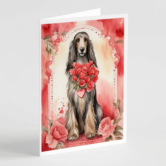 Afghan Hound Valentine Roses Greeting Cards Pack of 8 7 in x 5 in