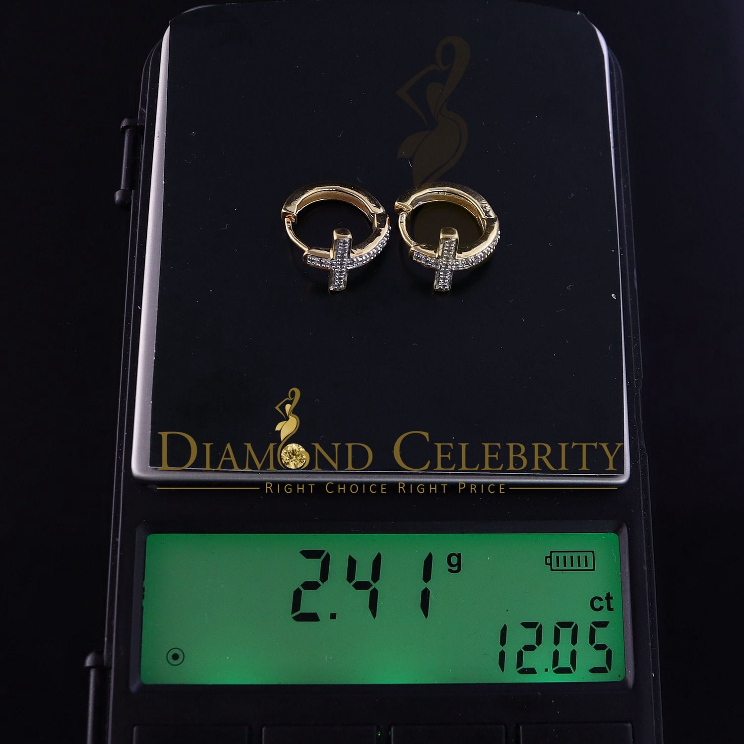 Diamond Celebrity's 0.15ct Diamond 925 Sterling Silver Yellow Hoop Stud cross Earring For Men /Women