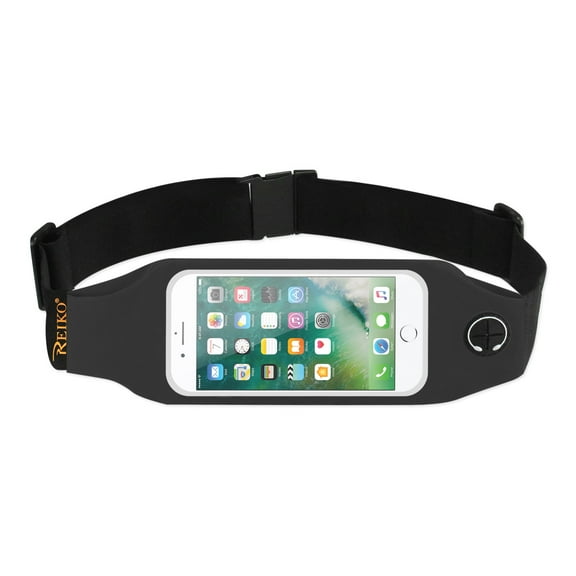 Reiko Running Sport Belt for iPhone 7/ 6/ 6S or 5 Inches Device with Two Pockets & LED in Black (5X5 Inches)