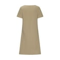 thumbnail image 5 of Arnsht Womens Summer Cotton Linen Dresses Short Sleeve T-Shirt Dress Casual Loose Fit Crewneck Midi Dresses for Women Khaki L, 5 of 8