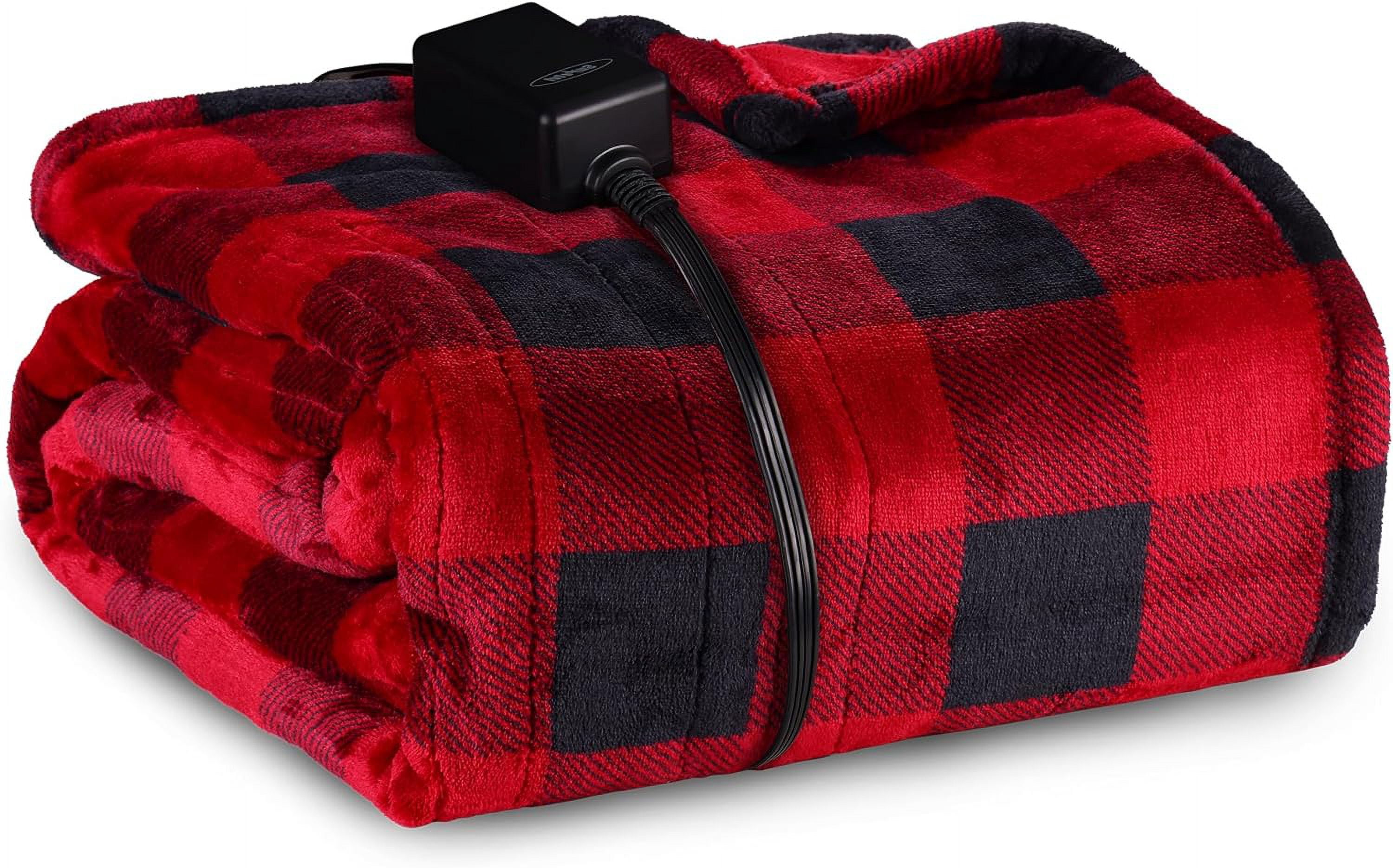 CozyHom Heated Throw 50" x 60", Electric Blanket Double-Layer Flannel with 4 Heating Settings, 4 Hours Auto Off, 5 Years Warranty, ETL Certified, Machine Washable, Black & Red
