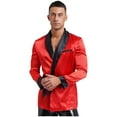 thumbnail image 2 of Choomomo Men's Satiny Smoking Jacket Robe Lightweight Dinner Jacket Cigar Jacket Host Wear Blazer Red XL, 2 of 7