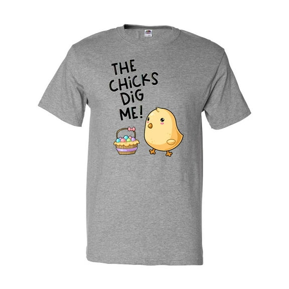 Inktastic The Chicks Dig Me Easter Baby Chick with Basket and Eggs T-Shirt