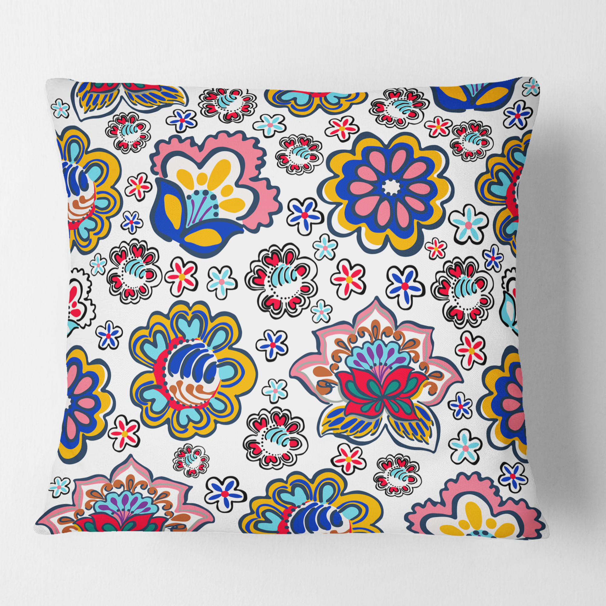 Designart Retro handdrawn flowers II' Mid-Century Modern Throw Pillow - 16x16