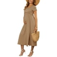 thumbnail image 4 of INSPIRE CHIC Women's Maternity Dress Maxi Short Sleeves Ruffled Pleating Pregnancy Dresses for Photoshoot Flowy Casual 2026 Summer XL Khaki, 4 of 6