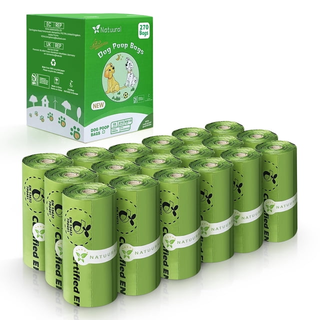 Bolsas compostables para excrementos de perro, 270 bolsas, 18 rollos, color verde