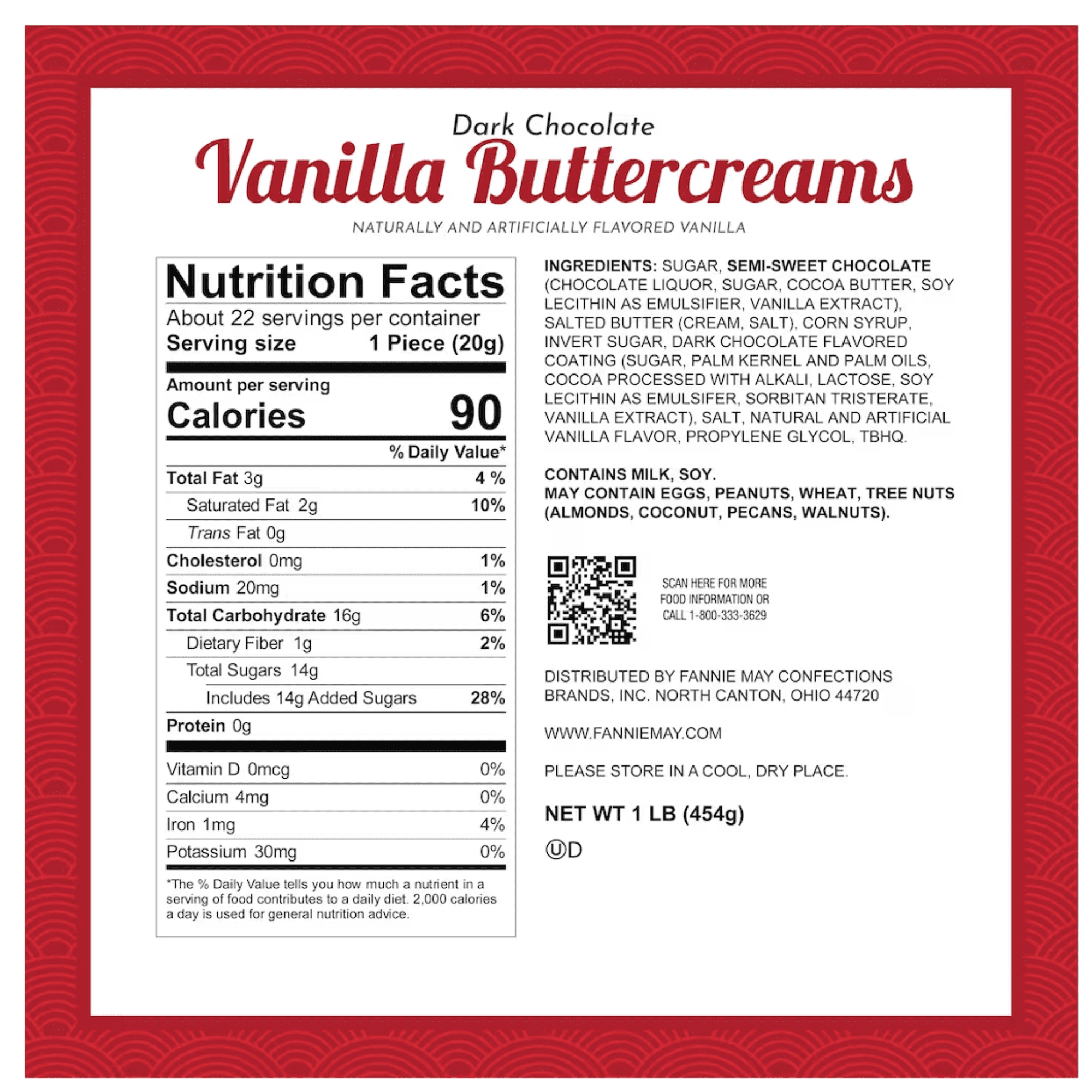 Fannie May Dark Chocolate Vanilla Buttercreams 1 lb Package - Signature Wrap