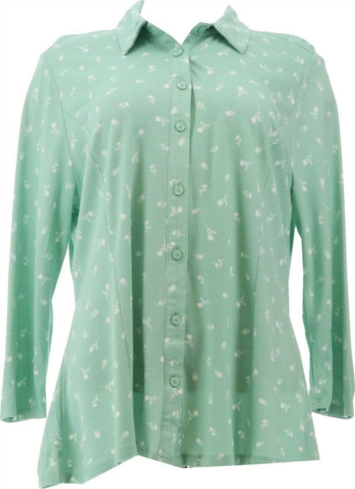 Isaac Mizrahi Ditsy Floral Printed Button Knit Top Cappuccino 1X NEW A375734