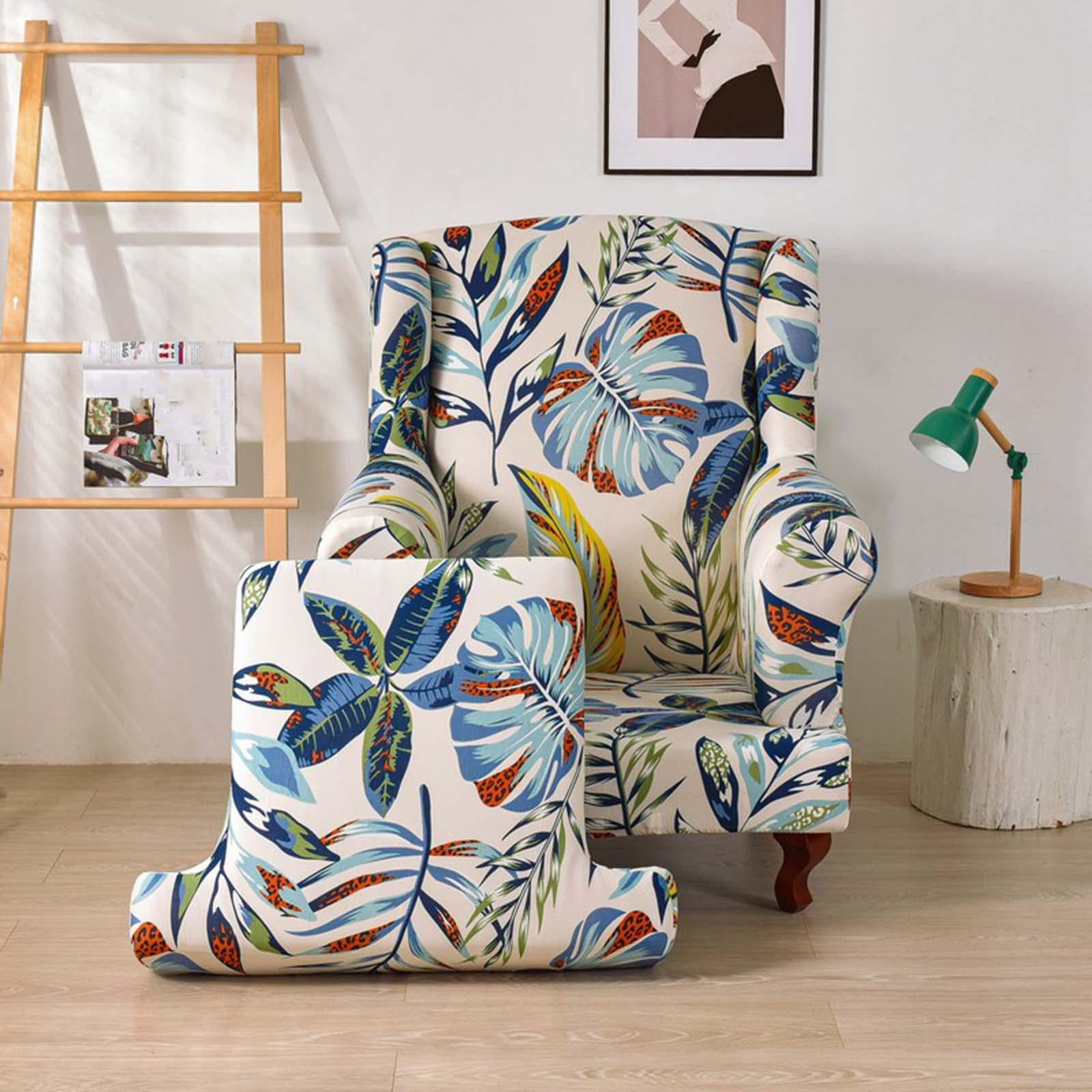 Stretch Wingback Chair Cover Sofa Cover Washable Chair Protector Armchair Cover Single Sofa Seat Cover for Wedding Home Dark Blue