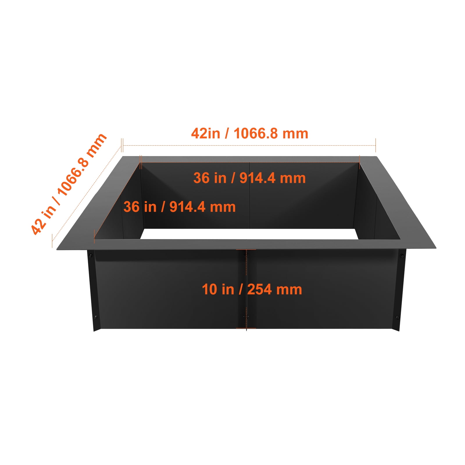 VEVOR Fire Pit Ring, 42x42 in Outer/36x36 in Inner Diameter, 10inch Height Square Fire Pit Insert, Heavy Duty Carbon Steel Liner DIY Campfire Ring above or In-Ground, for Outdoor Camping, Bonfires
