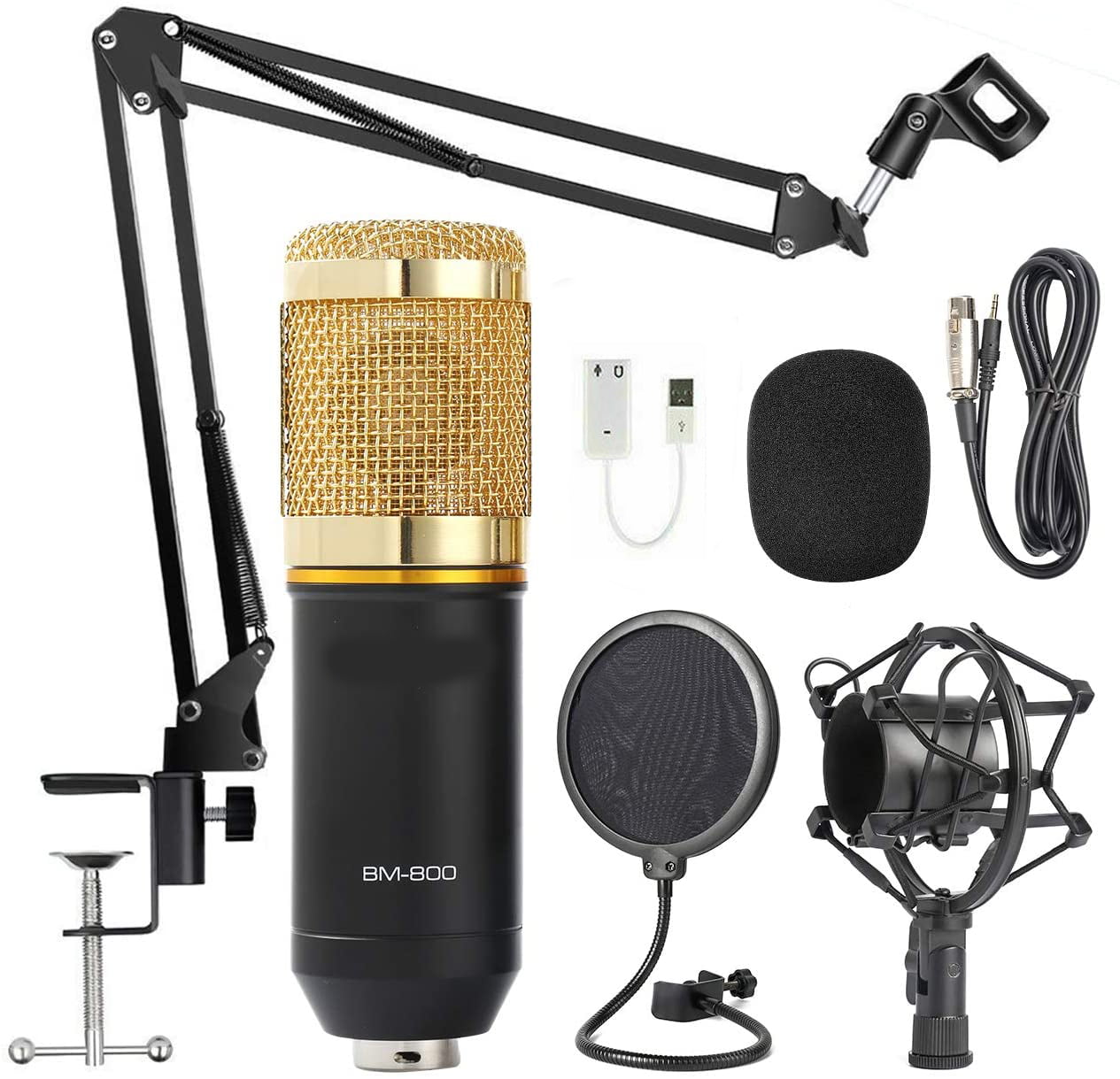 9Pcs Bundle Live Streaming,Mic Studio Bundle/Arm Stand Recording Podcast,YouTube on PC Upgraded Condenser Microphone Bundle for Computer ChromLives BM-800 Mic with Boom Arm for Gaming