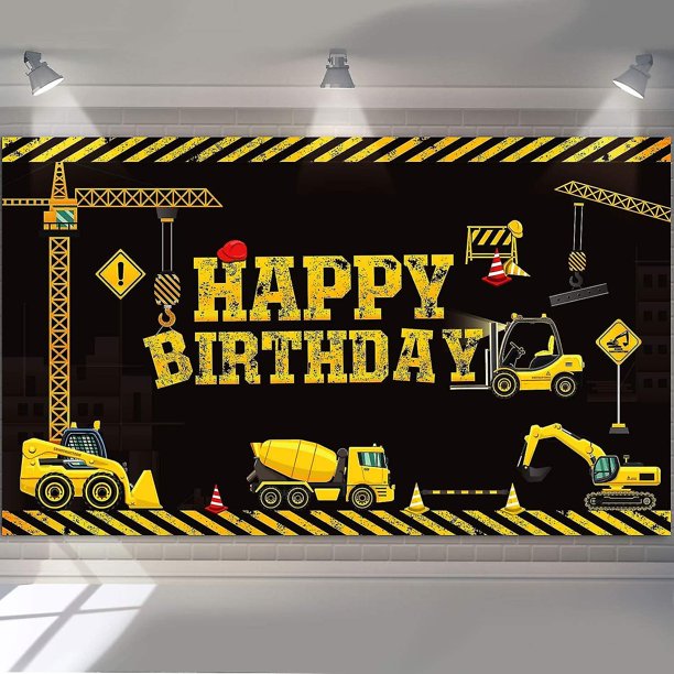 Banderín de decoración de feliz cumpleaños LANNMXG temática de construcción