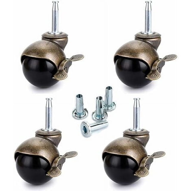 Ruedas esféricas de bronce, ruedas para muebles con casquillos, ruedas esféricas redondeadas con freno, repuesto para muebles, sofás, sillas, armarios, juego de 4
