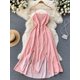 thumbnail image 1 of One SizeWomen Summer Dress Vintage Sweet Square Neck Waist Closed Slim and Slim Check Split Irregular Sling Dress Fashion D2949 yaoshenbao LED, 1 of 2