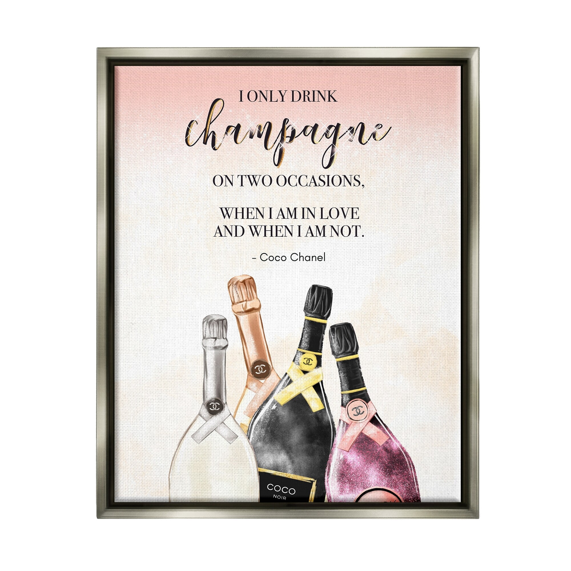 Stupell Industries Champagne and Love Quote Fashion Designer Glam Text Luster Gray Framed Floating Canvas Wall Art, 24x30, by Ziwei Li