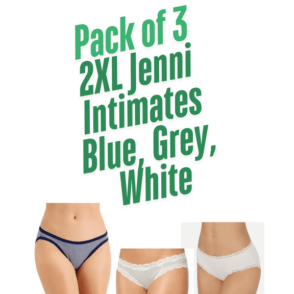 3 Pack 2XL Jenni Intimates Blue, Grey, White