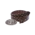 thumbnail image 2 of Studded Perforated Embossed Leather Belt With Rhinestone Bling Cross Buckle, 2 of 3