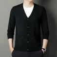 thumbnail image 2 of JTieacloth Casual Mens Sweaters Men's Knitted Cardigan Autumn And Winter Long Sleeved V Neck Wool Yarn Knit Sweater Jacket Trend Texture Solid Colour Button(Black), 2 of 6
