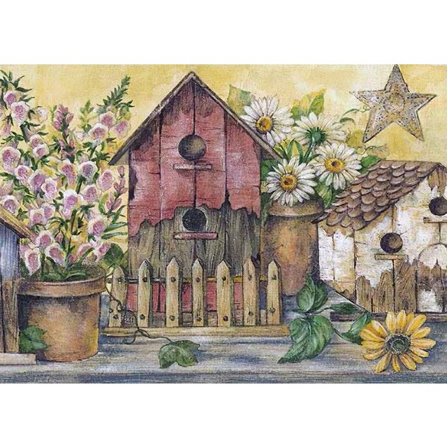 Cuadros Decorativos Kit de póster de casa de pájaro de flor 5D con pintura de diamante de taladro re Tmvgtek embutido en tela