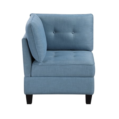Living Room Furniture Corner Wedge Blue Tufted Solid Wood Modern Comfort 1pc Modular Piece Wedge Sofa Hidden Storage