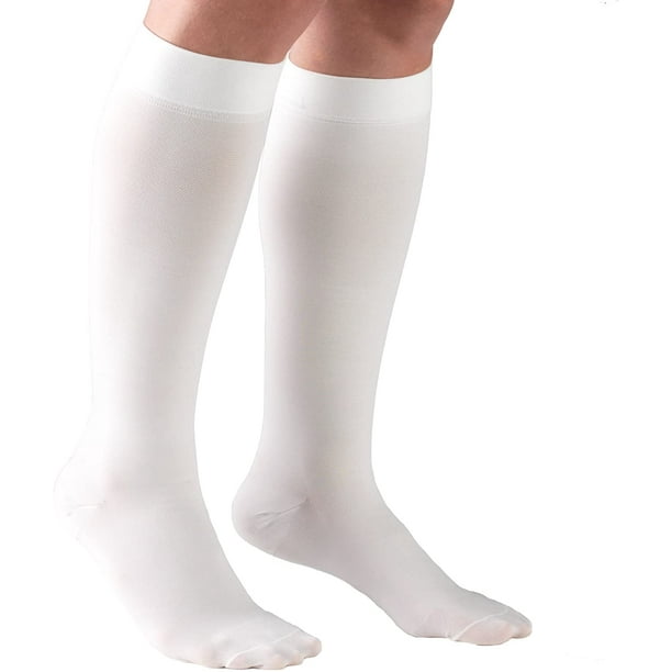 30-40 mmHg Compression Stockings for Men and Women, Knee High Length,  Closed Toe, White, Large