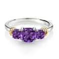 thumbnail image 3 of Gem Stone King 925 Sterling Silver and 10K Yellow Gold Purple Amethyst 3 Stone Engagement Ring for Women (1.55 Cttw, Cushion Cut 6MM and 4MM, Available in Size 5, 6, 7, 8, 9), 3 of 5