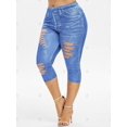thumbnail image 2 of Plus 3D Tamaño Imprimir Rasgado recortada Jeggings Rosegal Leggings de talla grande, 2 of 5