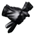 thumbnail image 4 of Opolski 1 Pair Fleece Lining Buttons Cuffs Full Finger Men Gloves Winter Windproof Faux Leather Cycling Gloves Black, 4 of 8