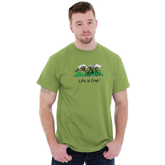 Biker Mens T-Shirts T Shirts Tees Tshirt Life is Crap Dog Bicycle Chase Gift