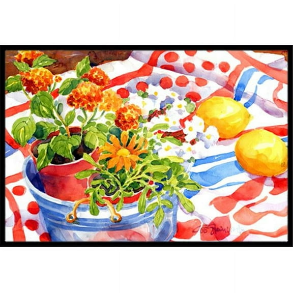 Flowers with a side of lemons Indoor Or Outdoor Mat - 18 x 27 in.