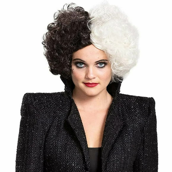 Licensed 101 Dalmatians Cruella Live Action Costume Wig Women's Black White
