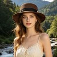 thumbnail image 4 of Fewfanhot Women Wide Brim Straw Boater Hat UPF Sun Protection Foldable Beach Fedora with Rhinestone Buckle Ribbon, 4 of 6