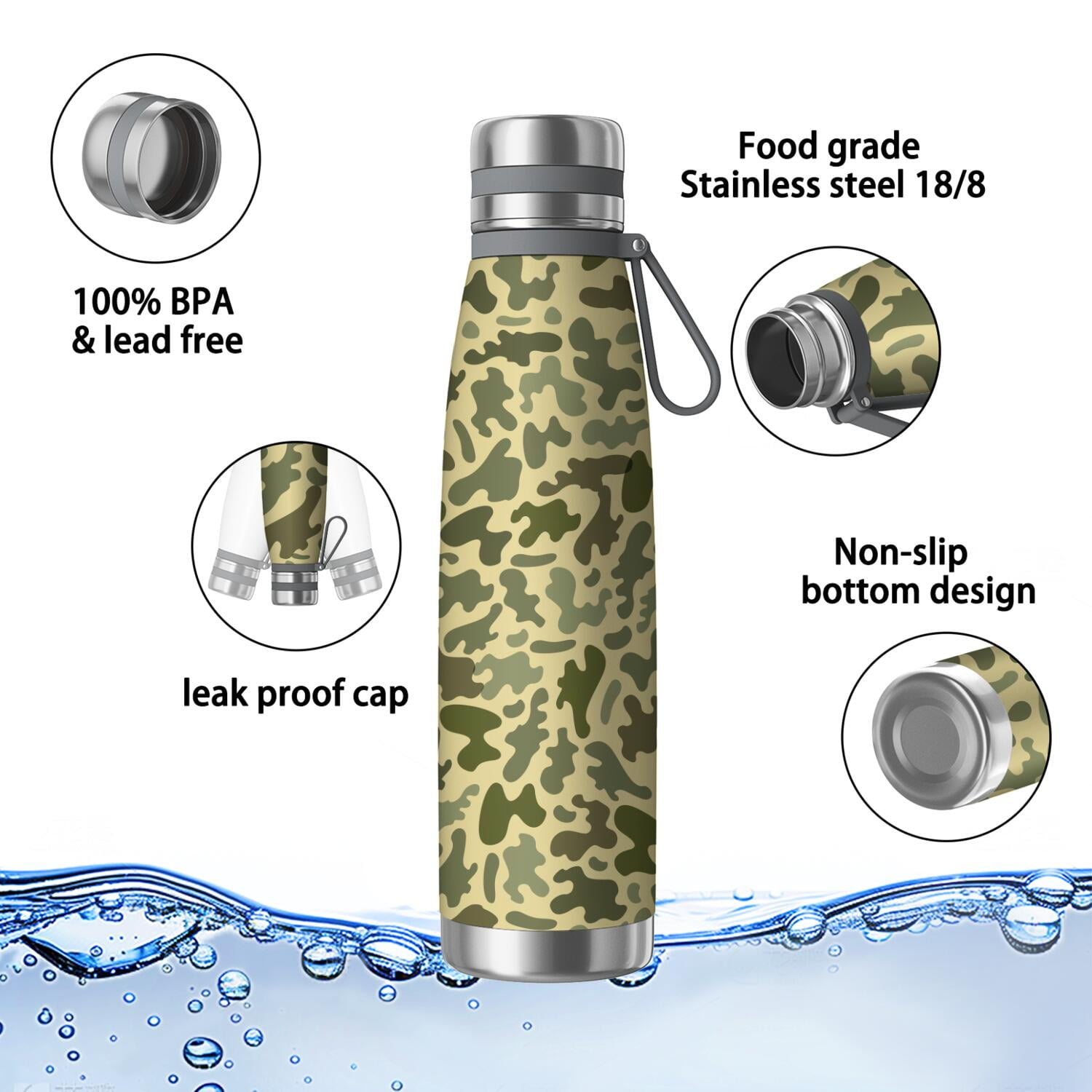 29oz Insulated Water Bottle with Tea Infuser, Stainless Steel Travel Mug, Camouflage Print