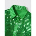 thumbnail image 7 of Aiihoo Kids Boys Sparkly Sequins Jacket Long Sleeves Outerwear Jazz Hip Hop Dance Performance Top Shirt Green 4-5, 7 of 7