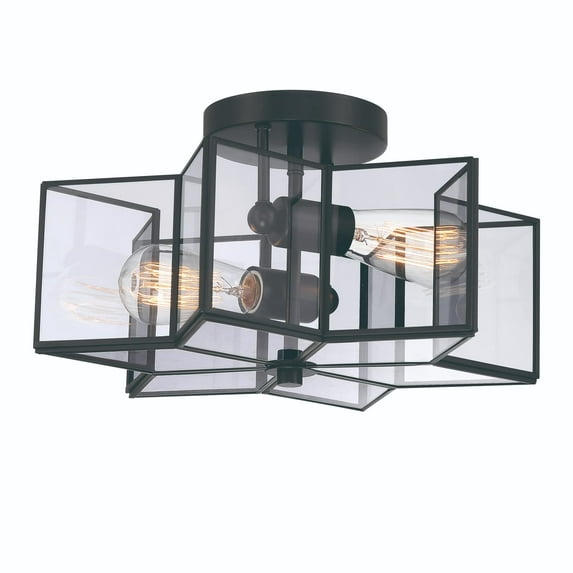 Vanity Art 2 Light 16.14 Inches Unique Statement Star Semi Flush Mount Lighting | Modern Hanging Ceiling Lights Fixtures for Dining Room Living Room Bed Room Kitchen SYBG2602HS-BK