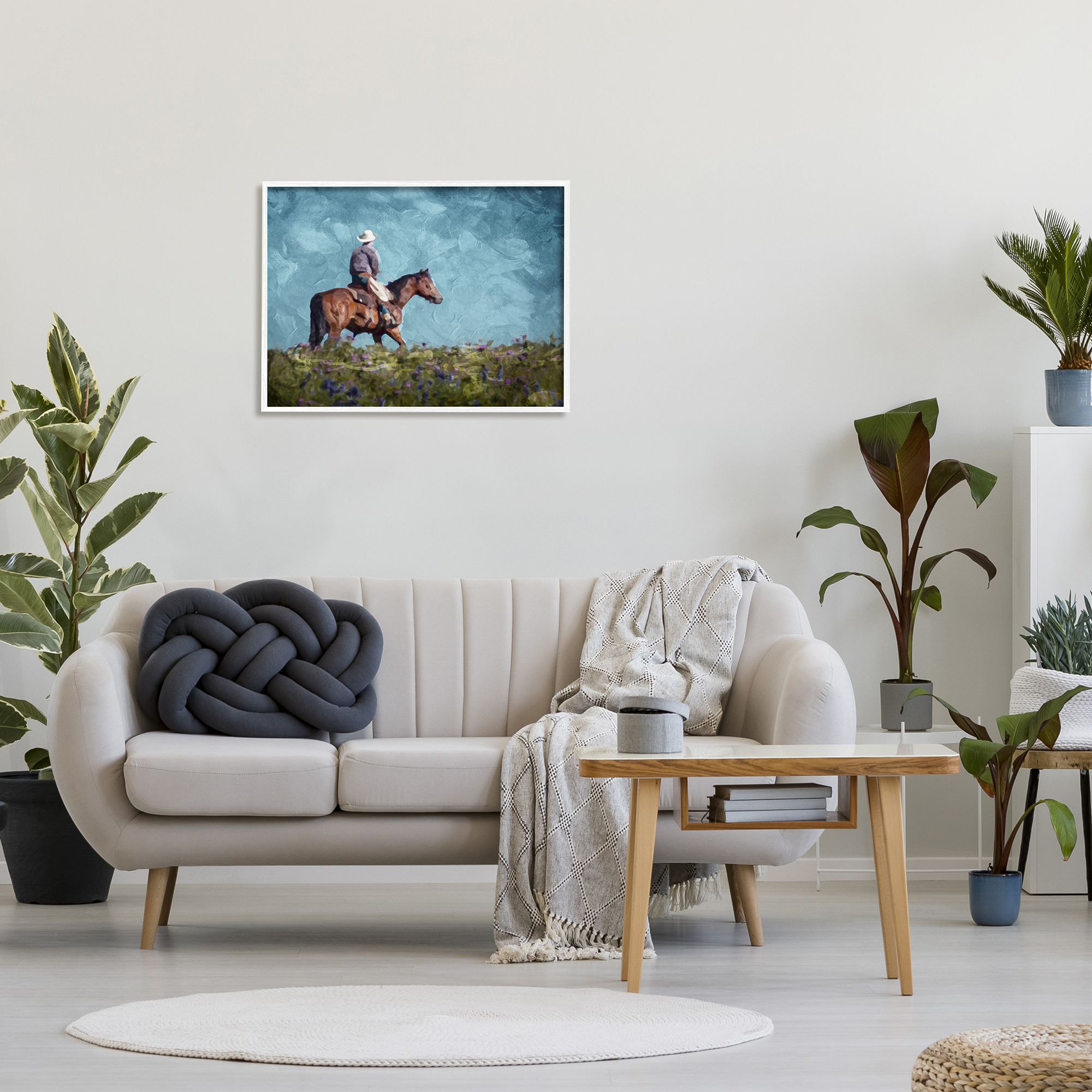 Stupell Industries Cowboy in Meadow Animals & Insects Painting White Framed Art Print Wall Art, 30 x 24