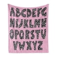thumbnail image 1 of Pink Zebra Soft Flannel Fleece Throw Blanket, Funky Letters Written in Zebra Skin Stripes Animal Theme Design, Cozy Plush for Indoor and Outdoor Use, 70" x 90", Baby Pink White, by Ambesonne, 1 of 6