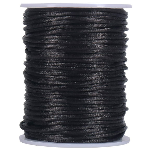 Tenn Well Nylon Satin Cord, 295 Feet 2mm Black Nylon String for Jewelry Making, Silky Rattail Cord for Bracelets, Necklaces, Macrame Keychains, Lanyards, Beading