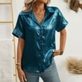 thumbnail image 2 of Kaemgyyd Work Tops for Women Sequins Glitter Button down Shirt Casual Short Sleeve Summer Tops Loose Fit Office Tunic Blouse, 2 of 5